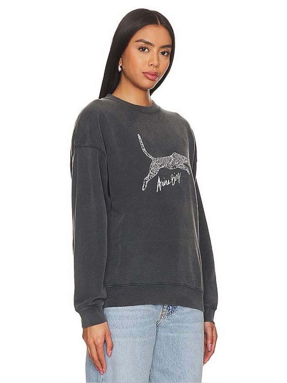 Anine Bing Spencer Sweatshirt Spotted Leopard Washed Black XS